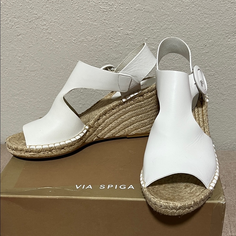 Via Spiga Cream Wedge Sandals